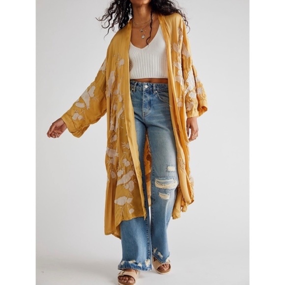 Magnolia Pearl Bird Vijji Kimono Mustard Yellow long Cardigan Boho CottageCore - Picture 3 of 9